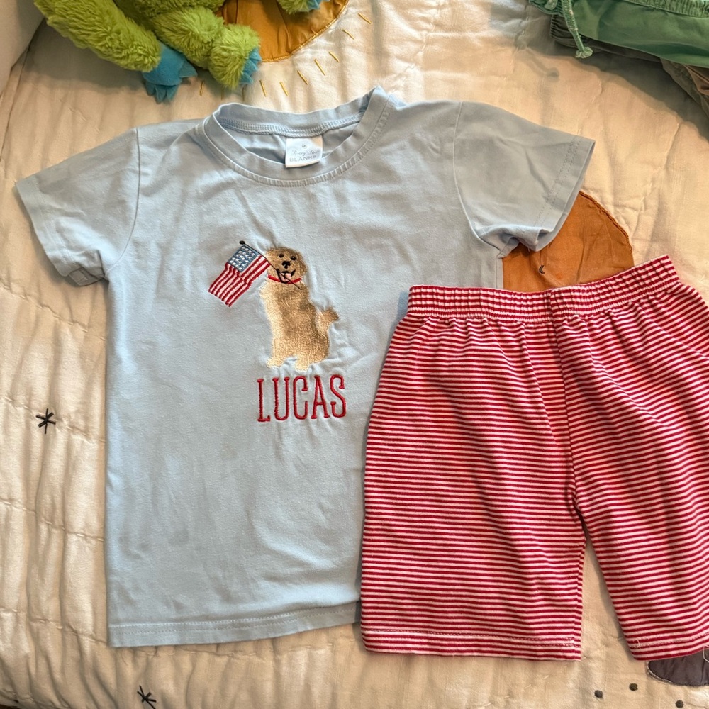 Kids 4th of July Set - Light Blue and Red Stripes